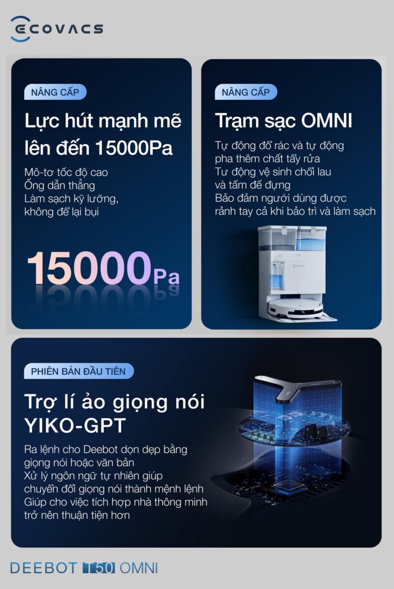 Ecovacs T50 Pro Omni – Trắng/Đen ( bản QT chính hãng)